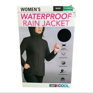 32Degrees women’s black waterproof rain jacket. New in box. Size XL